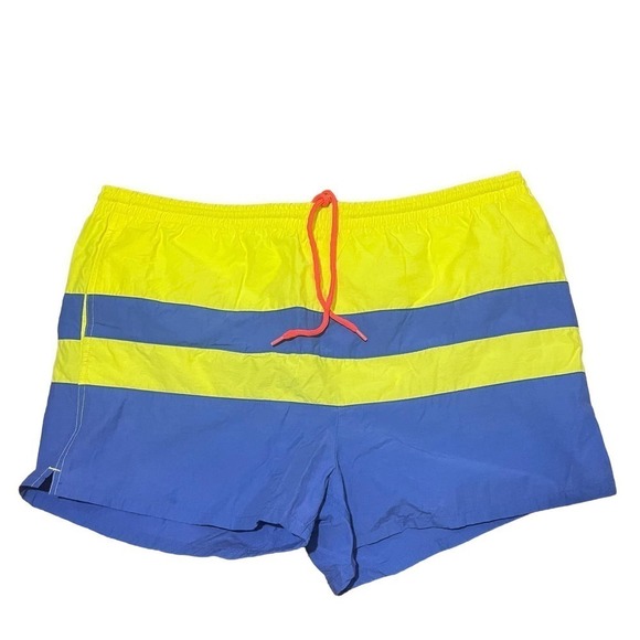 VINTAGE Yellow & Blue Woolrich Swim Trunks w/Pockets & Drawstrings - Picture 1 of 6